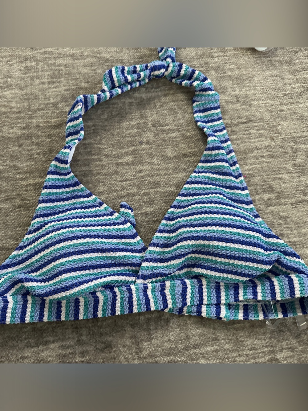 Lands' End Striped Blue, Teal & White Textured Bikini Top